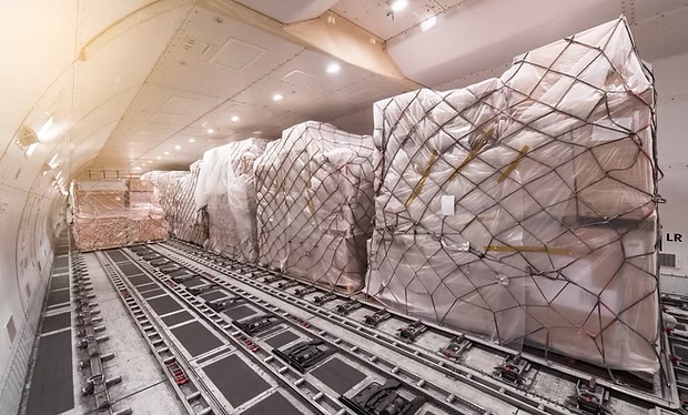 Air freight cargo hold used in international logistics